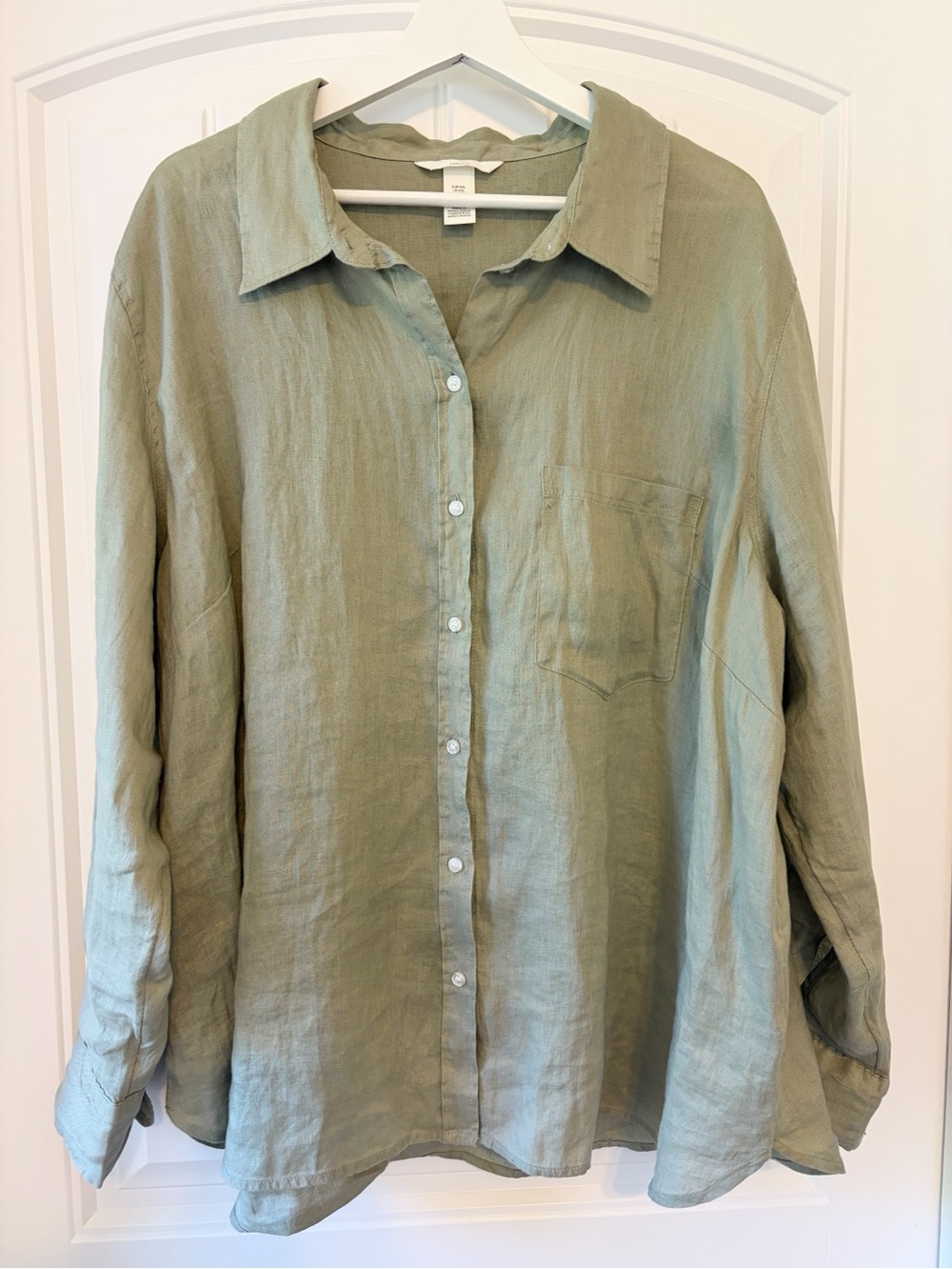 H&M I Linen Button Down Blouse, Green